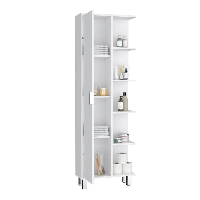 Armoire de rangement de salle de bain en lin de 63 pouces de haut avec quatre étagères ouvertes