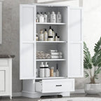 Armoire de rangement haute pour salle de bain avec 2 portes et 1 tiroir, étagère réglable