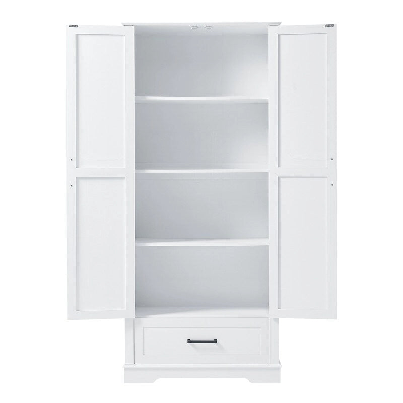 Armoire de rangement haute pour salle de bain avec 2 portes et 1 tiroir, étagère réglable