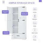 Armoire de rangement haute pour salle de bain avec 2 portes et 1 tiroir, étagère réglable
