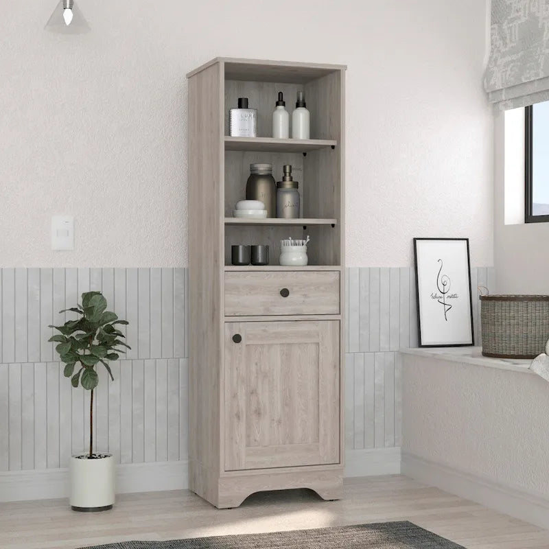 Meuble bas de salle de bain, deux étagères intérieures, deux étagères ouvertes, une porte, pour salle de bain, cuisine, salon
