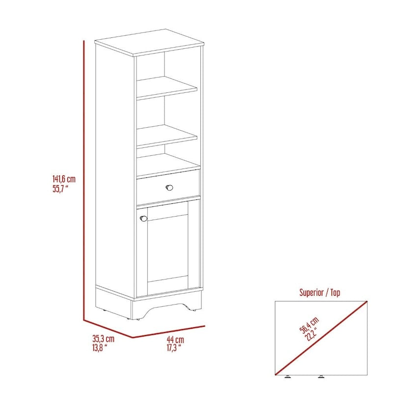 Meuble bas de salle de bain, deux étagères intérieures, deux étagères ouvertes, une porte, pour salle de bain, cuisine, salon
