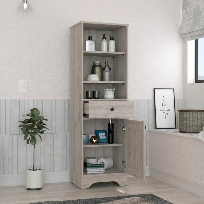 Meuble bas de salle de bain, deux étagères intérieures, deux étagères ouvertes, une porte, pour salle de bain, cuisine, salon