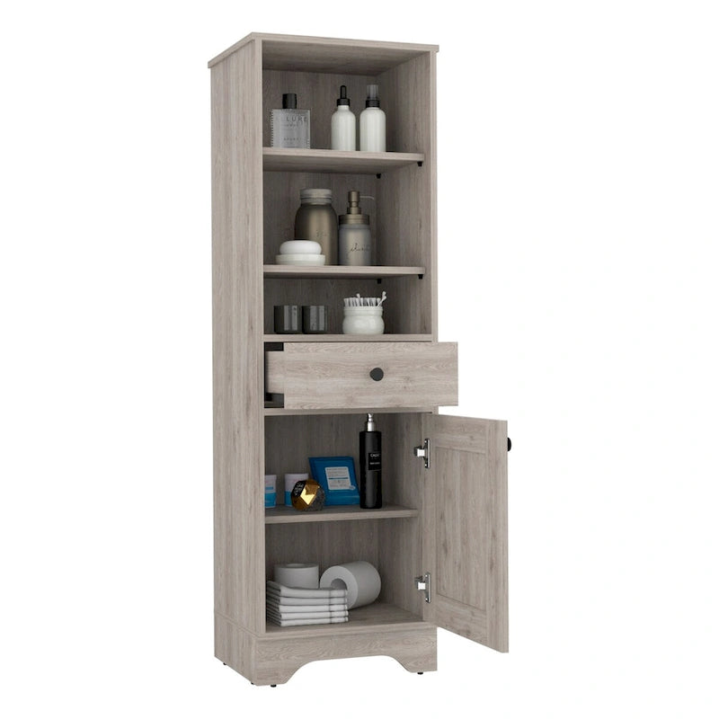 Meuble bas de salle de bain, deux étagères intérieures, deux étagères ouvertes, une porte, pour salle de bain, cuisine, salon