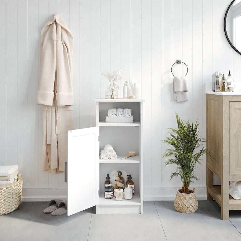 Meuble de rangement moderne pour salle de bain avec porte à fermeture magnétique et 3 étagères