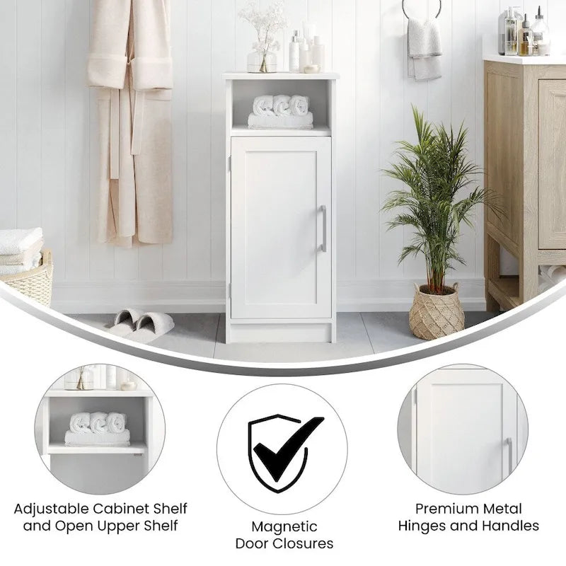 Meuble de rangement moderne pour salle de bain avec porte à fermeture magnétique et 3 étagères