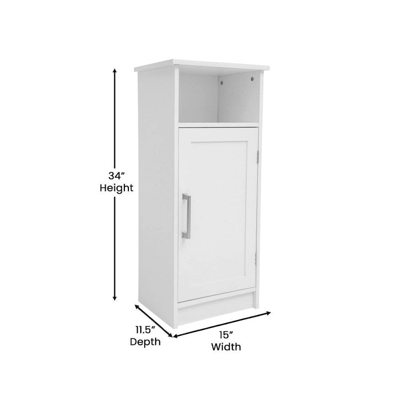 Meuble de rangement moderne pour salle de bain avec porte à fermeture magnétique et 3 étagères
