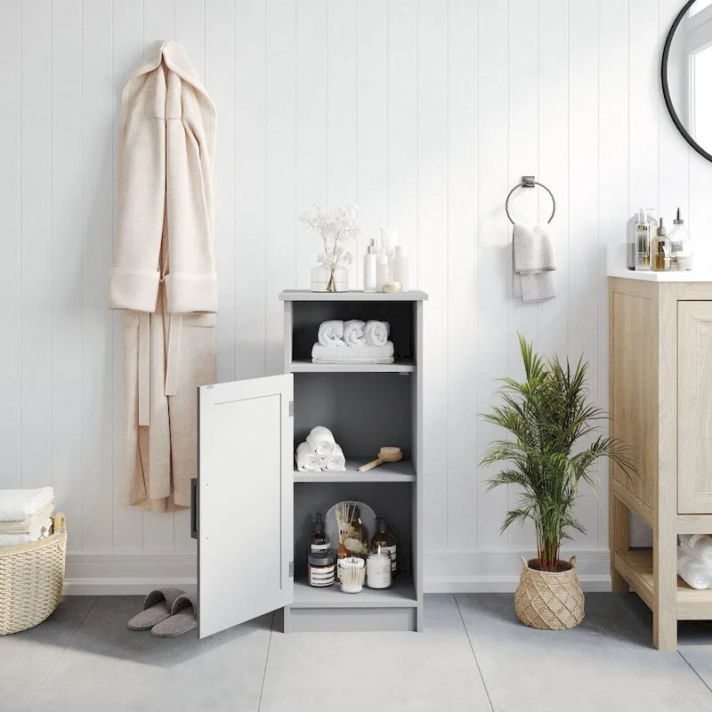 Meuble de rangement moderne pour salle de bain avec porte à fermeture magnétique et 3 étagères