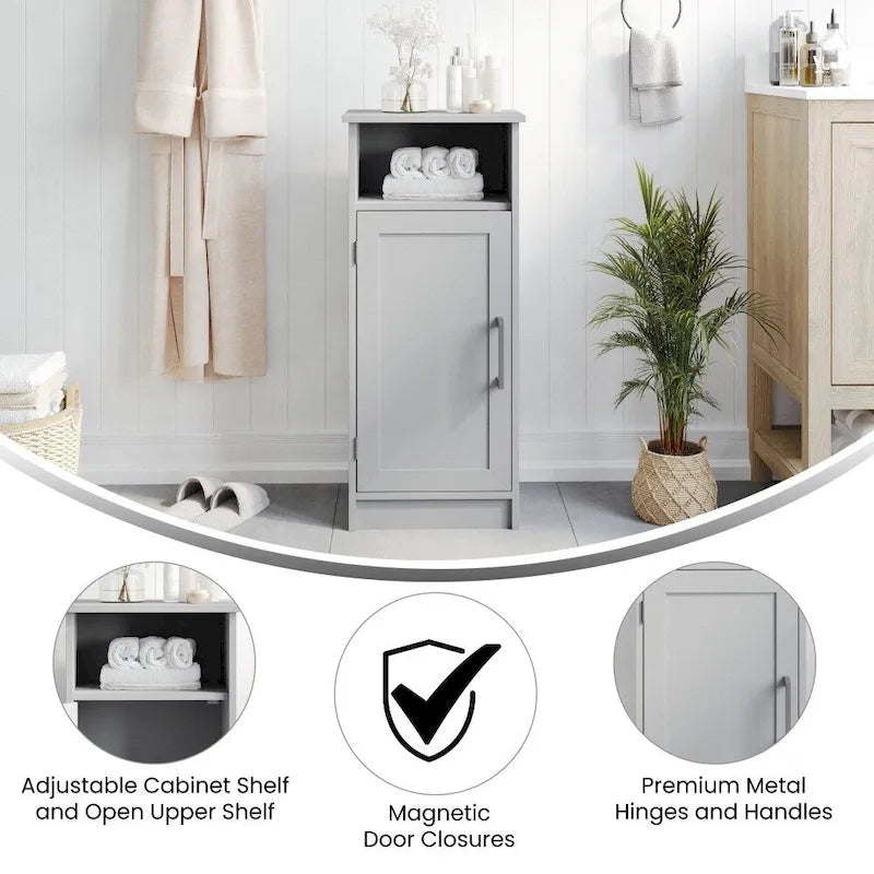 Meuble de rangement moderne pour salle de bain avec porte à fermeture magnétique et 3 étagères