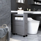 Armoire de rangement latérale étroite à roulettes en bois pour salle de bain