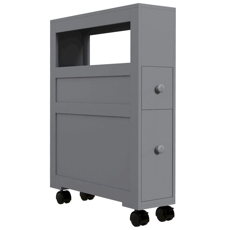 Armoire de rangement latérale étroite à roulettes en bois pour salle de bain