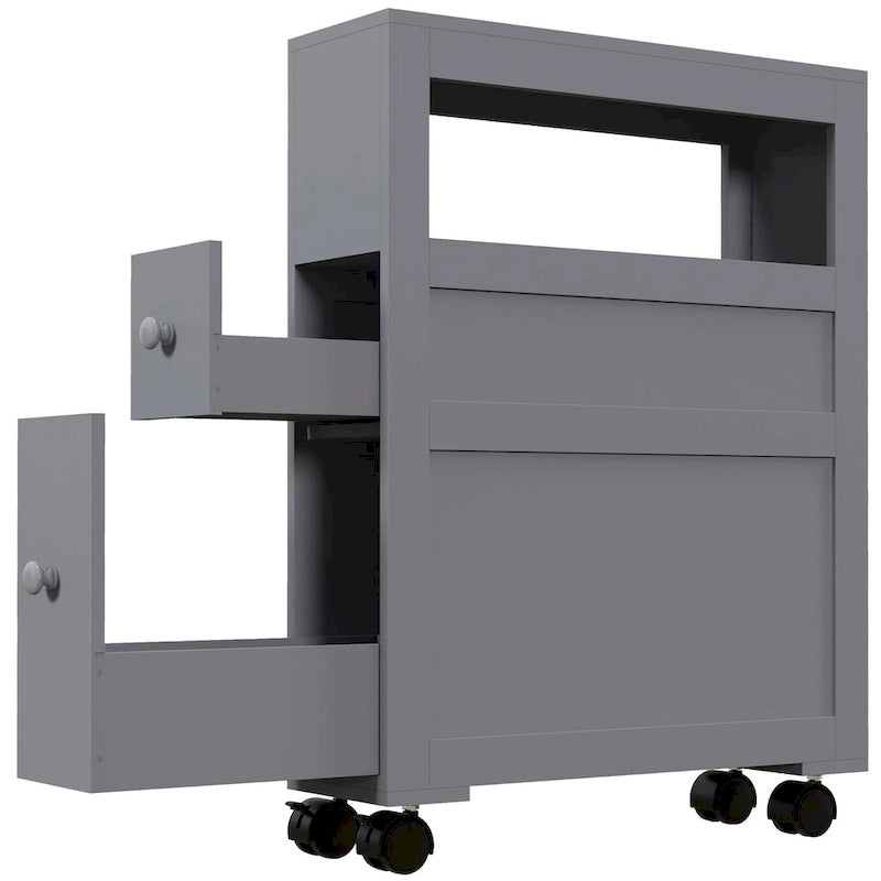 Armoire de rangement latérale étroite à roulettes en bois pour salle de bain