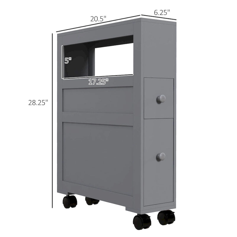Armoire de rangement latérale étroite à roulettes en bois pour salle de bain