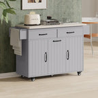 Îlot de cuisine roulant de 130 cm de large avec plateau rabattable et poubelle basculante