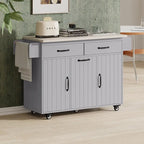 Îlot de cuisine roulant de 130 cm de large avec plateau rabattable et poubelle basculante