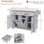 Îlot de cuisine roulant de 130 cm de large avec plateau rabattable et poubelle basculante