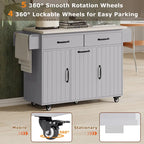 Îlot de cuisine roulant de 130 cm de large avec plateau rabattable et poubelle basculante