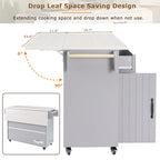 Îlot de cuisine roulant de 130 cm de large avec plateau rabattable et poubelle basculante