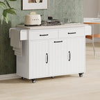 Îlot de cuisine roulant de 130 cm de large avec plateau rabattable et poubelle basculante
