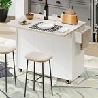 Îlot de cuisine roulant de 130 cm de large avec plateau rabattable et poubelle basculante