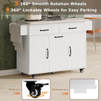 Îlot de cuisine roulant de 130 cm de large avec plateau rabattable et poubelle basculante