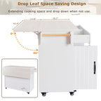 Îlot de cuisine roulant de 130 cm de large avec plateau rabattable et poubelle basculante