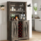 Meuble bar Moasis Farmhouse avec casier à vin et éclairage LED, buffet de rangement pour salle à manger