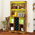 Meuble bar Moasis Farmhouse avec casier à vin et éclairage LED, buffet de rangement pour salle à manger