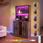 Meuble bar Moasis Farmhouse avec casier à vin et éclairage LED, buffet de rangement pour salle à manger