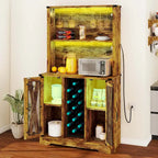 Meuble bar Moasis Farmhouse avec casier à vin et éclairage LED, buffet de rangement pour salle à manger
