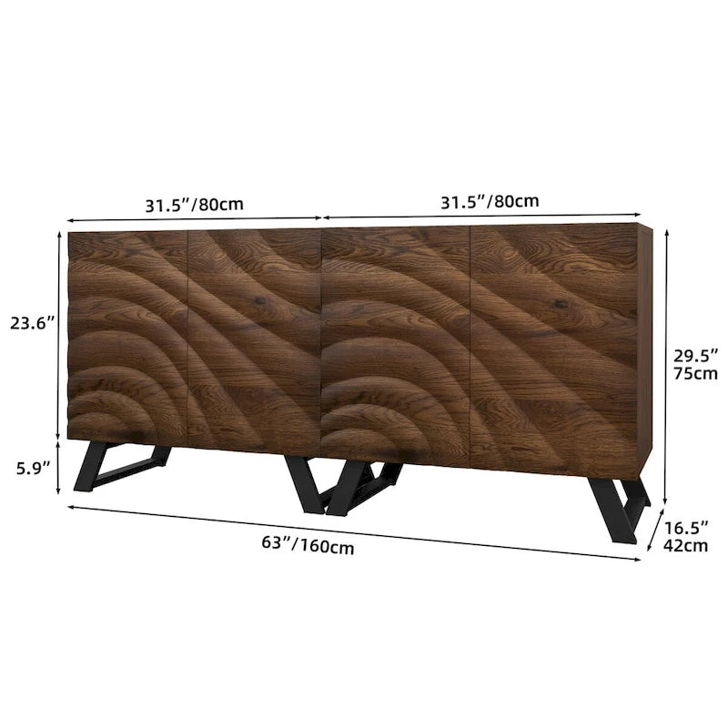 Buffet/meuble TV en bois à 2 ou 4 portes avec étagères réglables