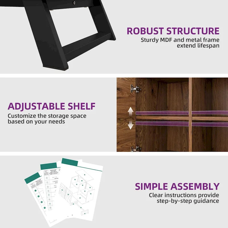 Buffet/meuble TV en bois à 2 ou 4 portes avec étagères réglables