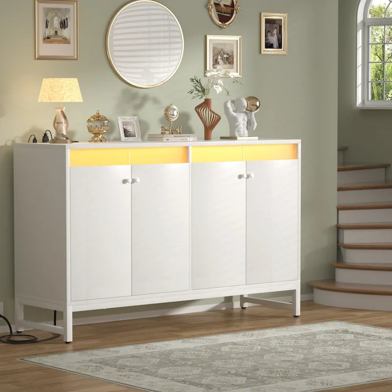 Meuble d'appoint à 4 portes avec prise électrique, buffet/bar avec éclairage LED