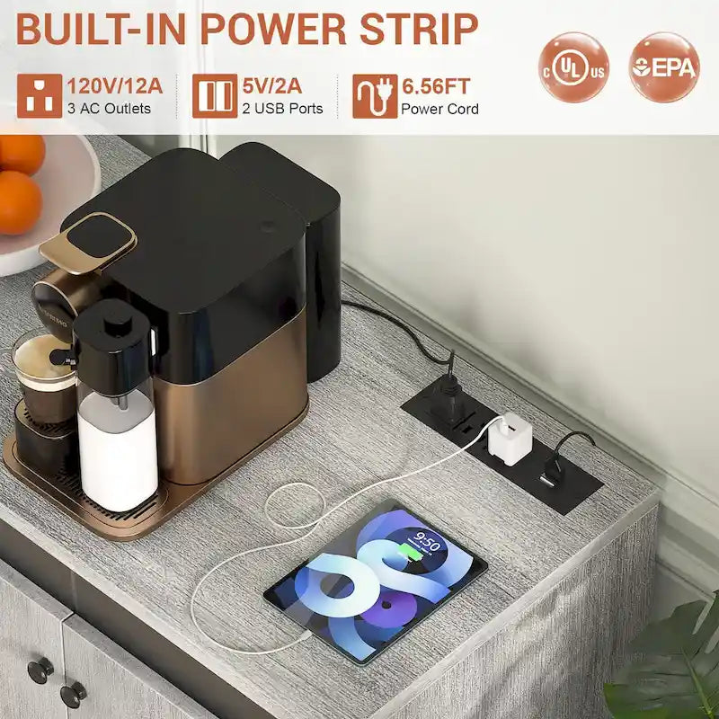 Meuble d'appoint à 4 portes avec prise électrique, buffet/bar avec éclairage LED