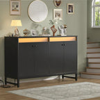 Meuble d'appoint à 4 portes avec prise électrique, buffet/bar avec éclairage LED
