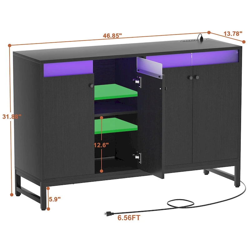 Meuble d'appoint à 4 portes avec prise électrique, buffet/bar avec éclairage LED