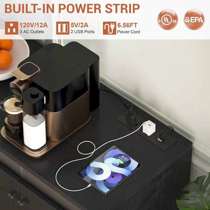 Meuble d'appoint à 4 portes avec prise électrique, buffet/bar avec éclairage LED