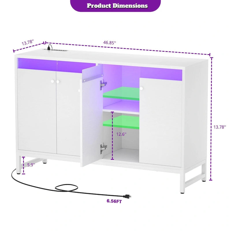 Meuble d'appoint à 4 portes avec prise électrique, buffet/bar avec éclairage LED