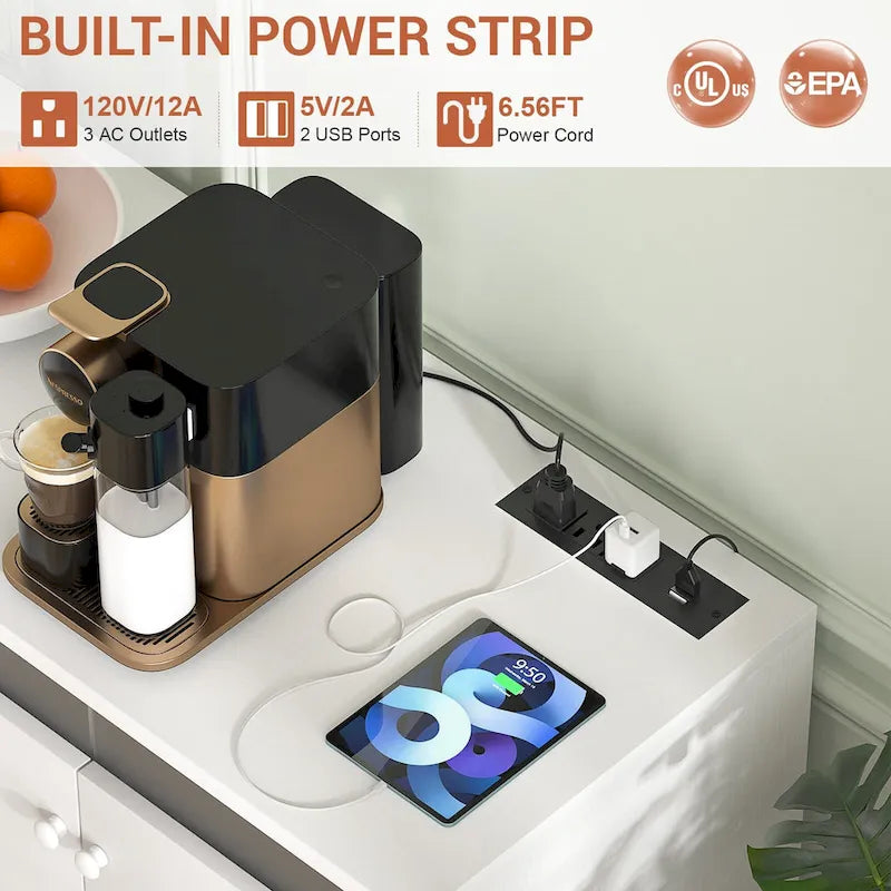 Meuble d'appoint à 4 portes avec prise électrique, buffet/bar avec éclairage LED