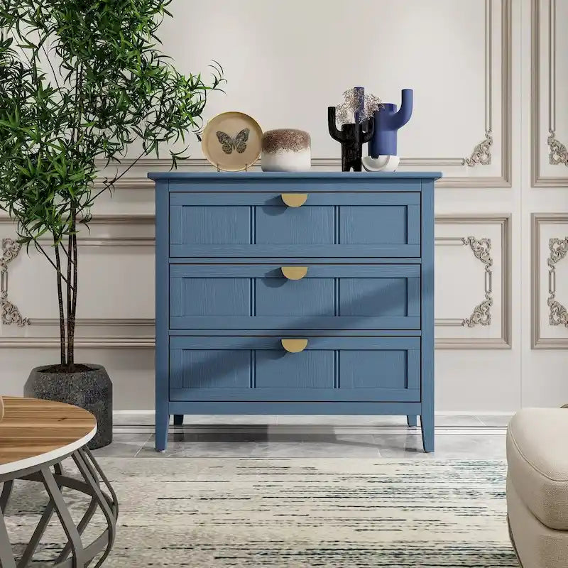 Armoire de rangement bleue de 77 cm de hauteur avec 3 tiroirs et tapis antidérapants - 80 x 38 cm