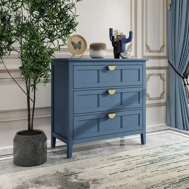 Armoire de rangement bleue de 77 cm de hauteur avec 3 tiroirs et tapis antidérapants - 80 x 38 cm