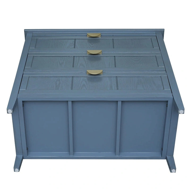 Armoire de rangement bleue de 77 cm de hauteur avec 3 tiroirs et tapis antidérapants - 80 x 38 cm
