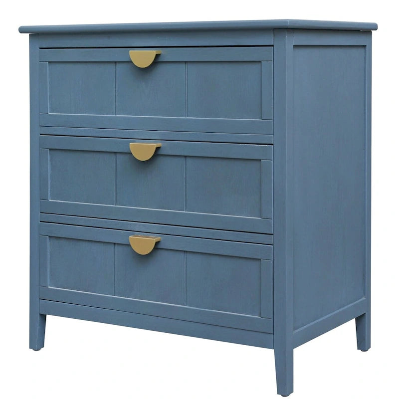 Armoire de rangement bleue de 77 cm de hauteur avec 3 tiroirs et tapis antidérapants - 80 x 38 cm