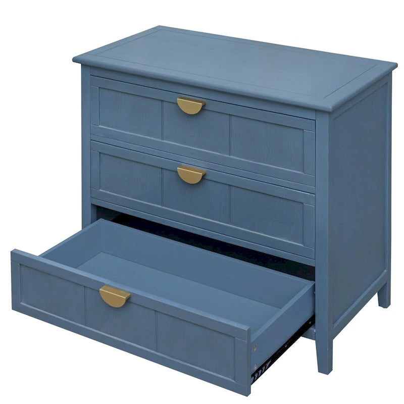 Armoire de rangement bleue de 77 cm de hauteur avec 3 tiroirs et tapis antidérapants - 80 x 38 cm