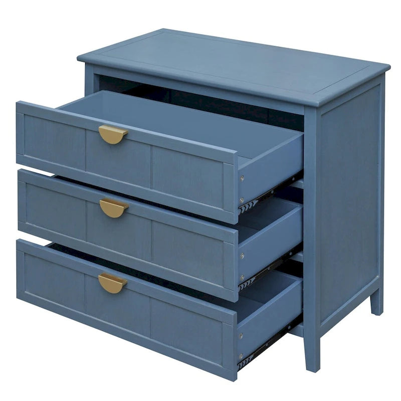 Armoire de rangement bleue de 77 cm de hauteur avec 3 tiroirs et tapis antidérapants - 80 x 38 cm