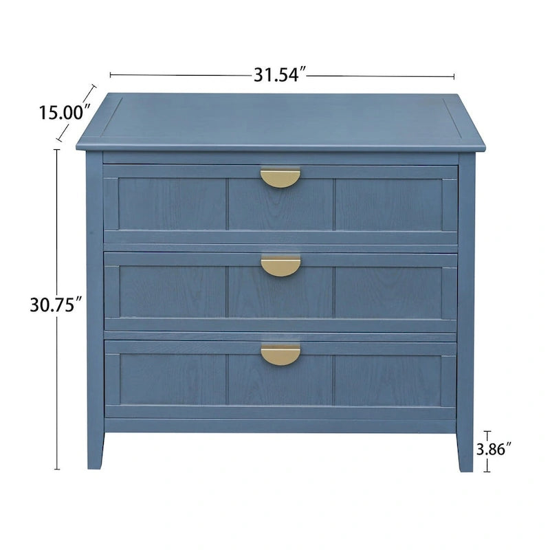 Armoire de rangement bleue de 77 cm de hauteur avec 3 tiroirs et tapis antidérapants - 80 x 38 cm
