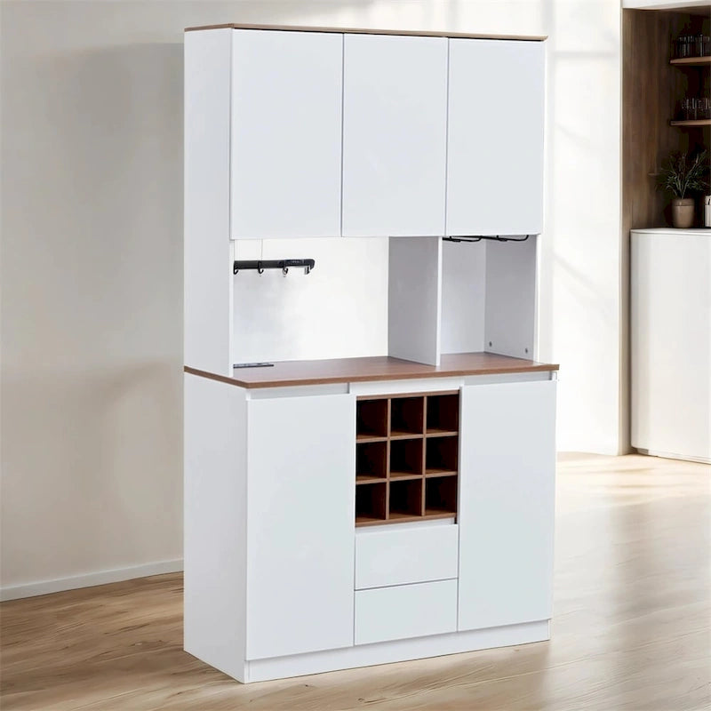 Wood Kitchen Buffet Cabinet with Storage and Wine Cabinet