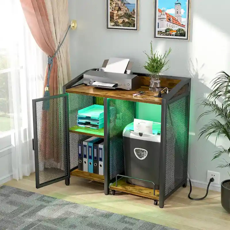 Classeur avec station de charge, armoire de rangement avec destructeur de documents sur roulettes