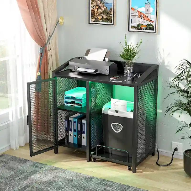 Classeur avec station de charge, armoire de rangement avec destructeur de documents sur roulettes