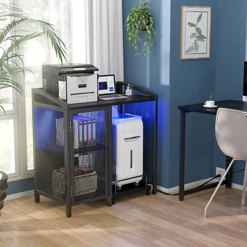 Classeur avec station de charge, armoire de rangement avec destructeur de documents sur roulettes